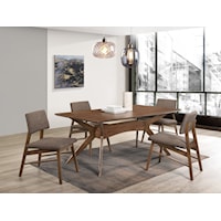 Mid-Century Modern 5-Piece Rectangular Dining Set with Upholstered Side Chairs