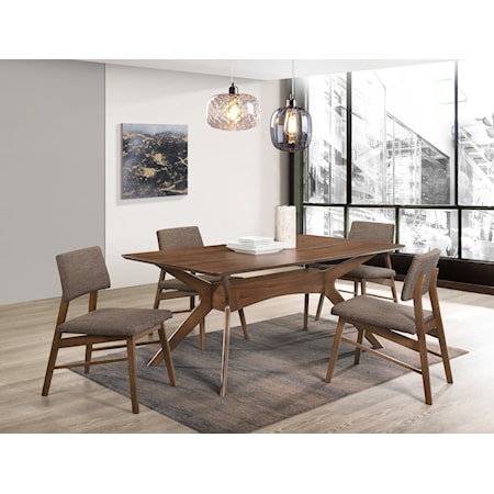 Mid-Century Modern 5-Piece Rectangular Dining Set with Upholstered Side Chairs