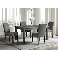 Transitional 5-Piece Rectangular Dining Set with Upholstered Side Chairs