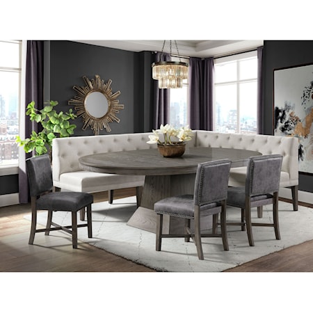 Collins W/ 2 12"" Leaves 6PC Dining Set in Grey - Table, Four Chairs & Peyton Sectional Sofa
