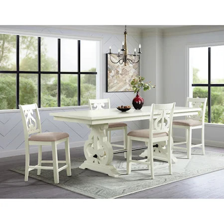 Stone 5Pc Counter Height Dining Set In White -Table & Four Swirl Back Chairs