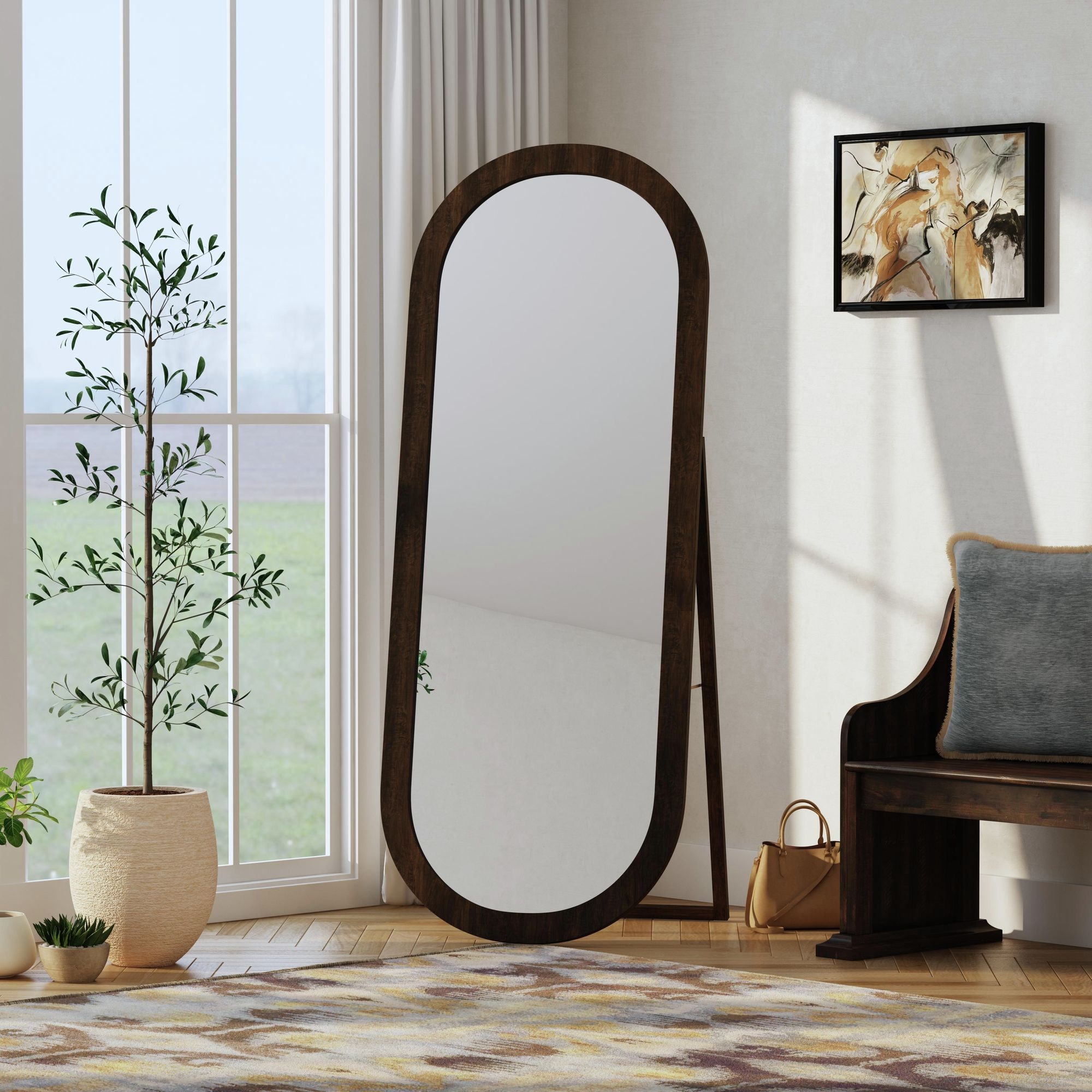 Floor Mirror In Dark Brown