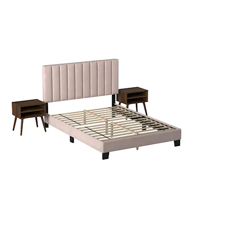 Contemporary Queen Bed with 2 Nightstands