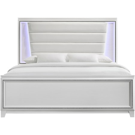 Transitional King Panel Bed with LED Lighting