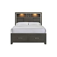 Contemporary Queen Platform Storage Bed with LED Lights and Bluetooth Speakers