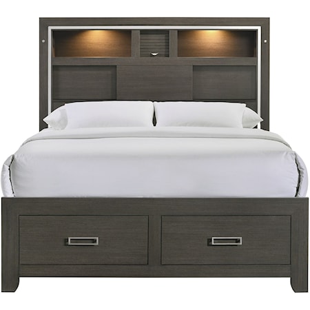 Contemporary Queen Platform Storage Bed with LED Lights and Bluetooth Speakers