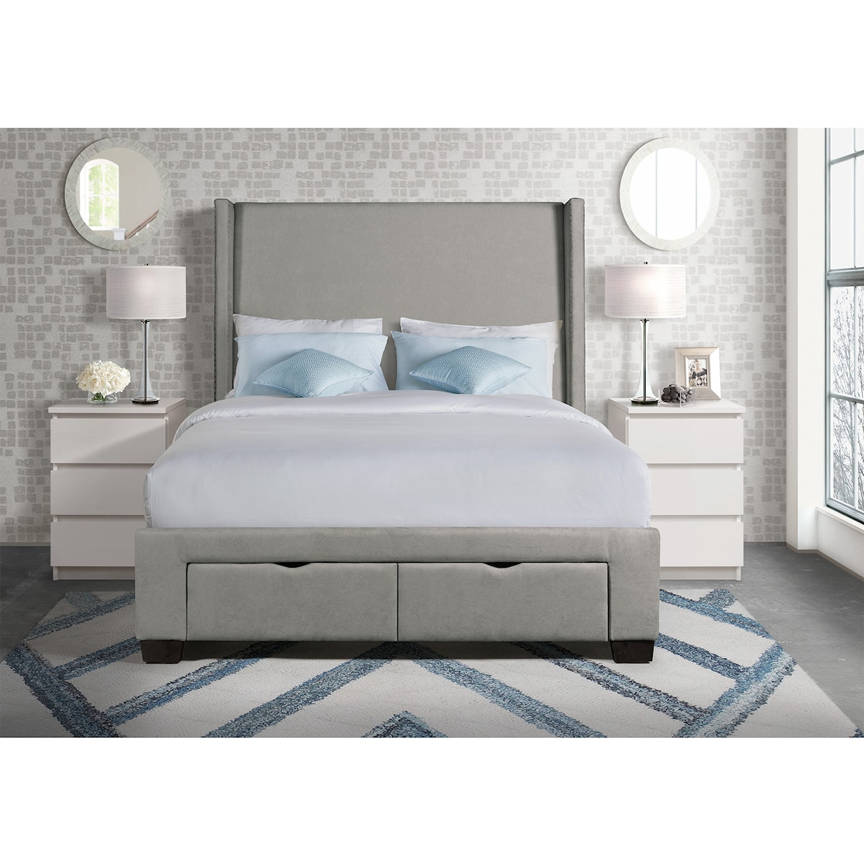 Elements International Magnolia King Upholstered Storage Bed