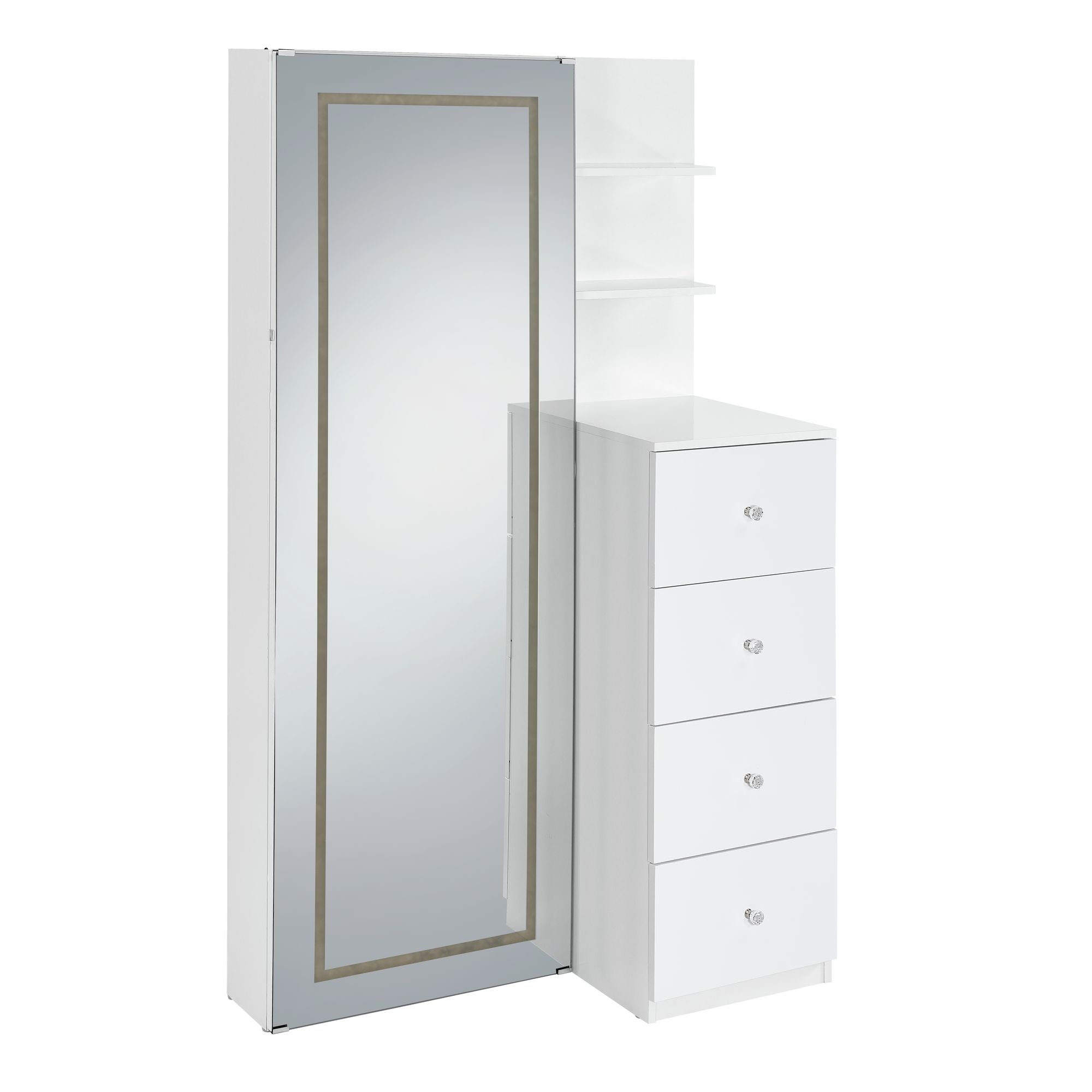 Elements International Vancouver Floor Mirror With Storage In White