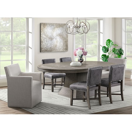 Transitional 7-Piece Dining Set with Host Chairs