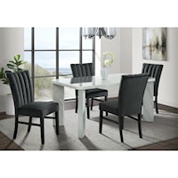 Contemporary 5-Piece Rectangular Dining Set with Black Velvet Side Chairs
