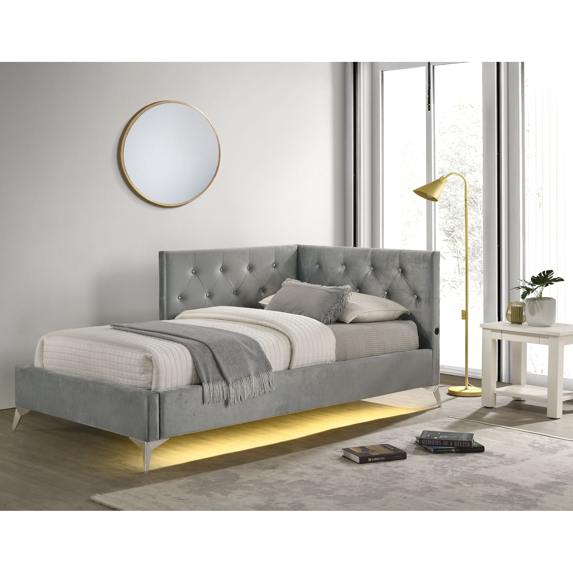 Elements International Amberley Twin Upholstered Corner Bed