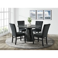 Contemporary 5-Piece Round Dining Set with Black Velvet Side Chairs