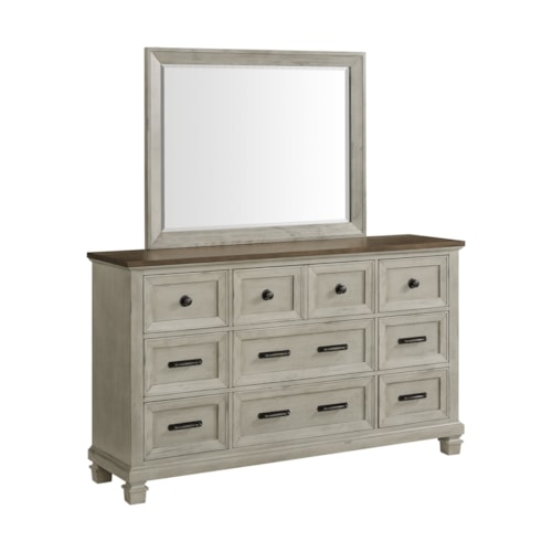 Farmhouse 9-Drawer Dresser with Mirror