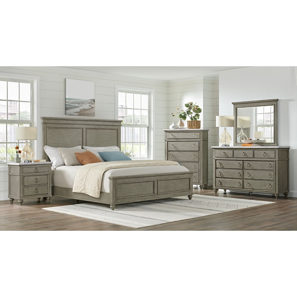 Elements International Kendari 5-Drawer Bedroom Chest with White Marble Top