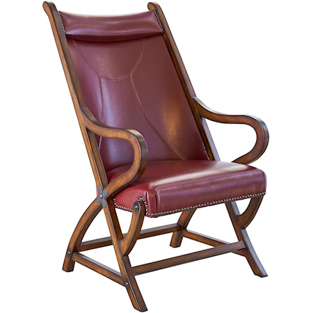 Traditional Exposed Wood Accent Chair with Ottoman
