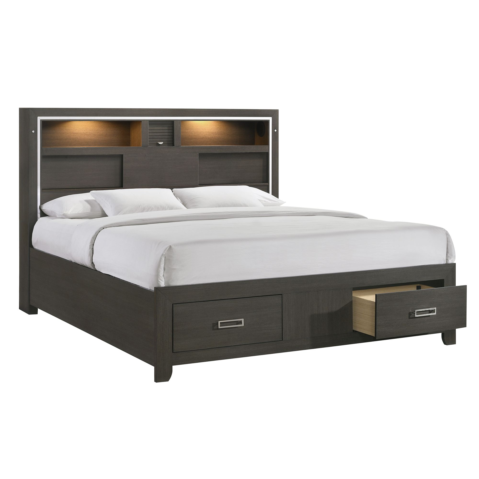 Elements Sasha SS520KB Contemporary King Platform Storage Bed with LED