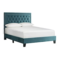 Transitional Upholstered Full Platform Bed with Button Tufted Headboard