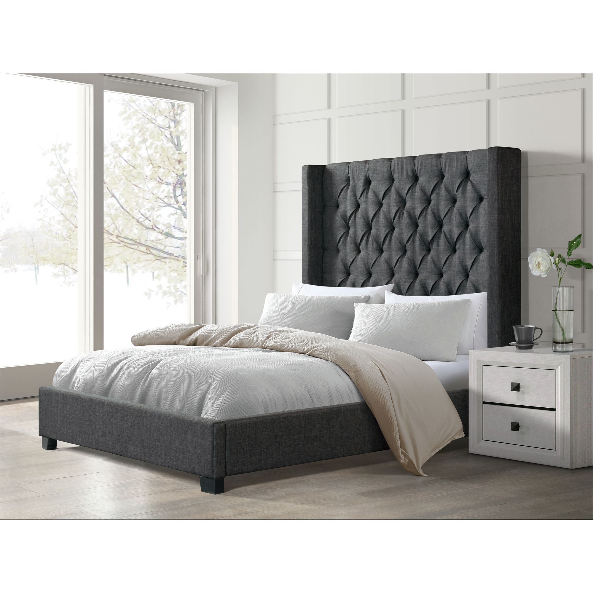 Elements International Morrow King Bed in Heirloom Charcoal