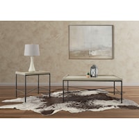 Transitional Natural Coffee Table with Metal Frame
