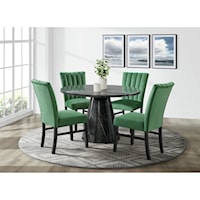 Contemporary 5-Piece Round Dining Set with Emerald Velvet Chairs