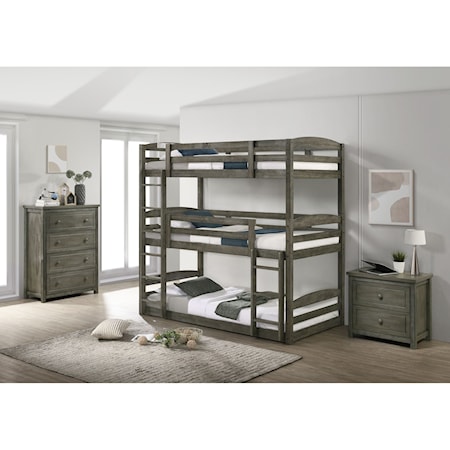 Transitional 3-Piece Triple Twin Bunk Bedroom Set