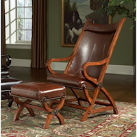 Traditional Exposed Wood Accent Chair with Ottoman