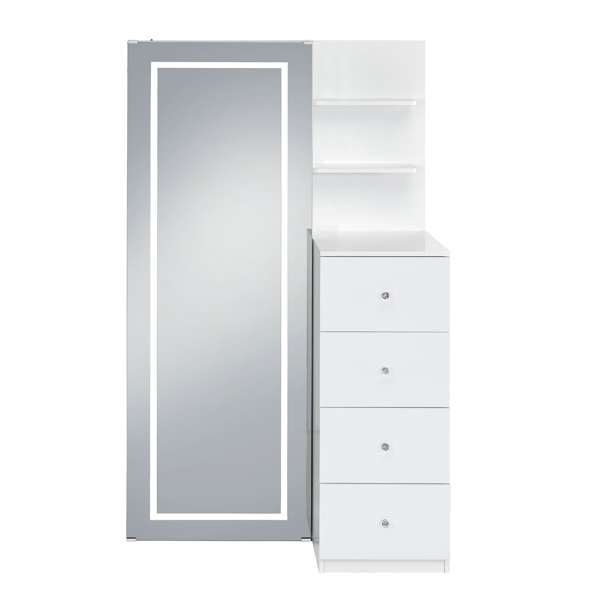 Elements International Vancouver Floor Mirror With Storage In White