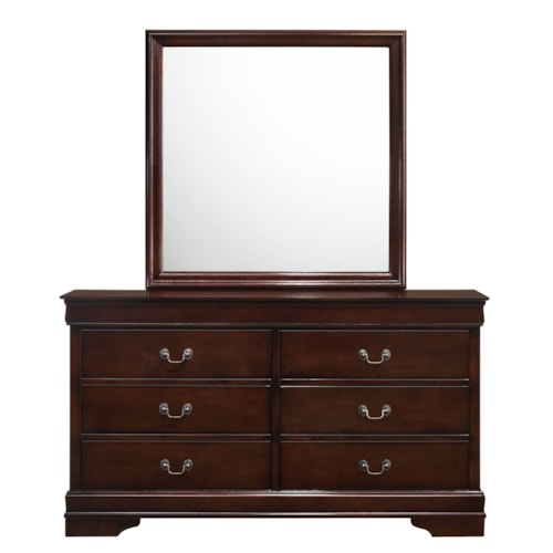 Transitional 6-Drawer Dresser and Mirror Set