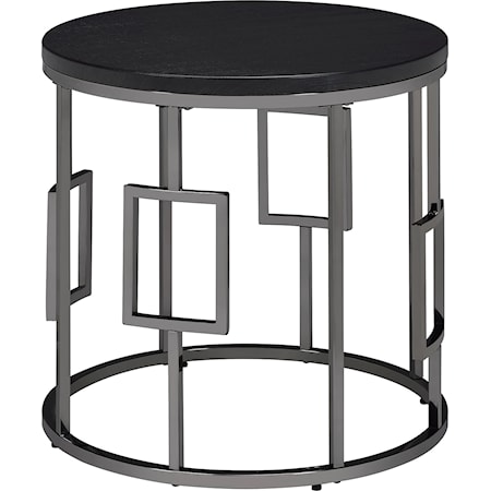 Contemporary Round End Table with Metal Base 