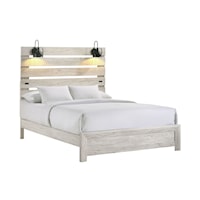 Rustic Farmhouse Queen Bed with Lights and USB