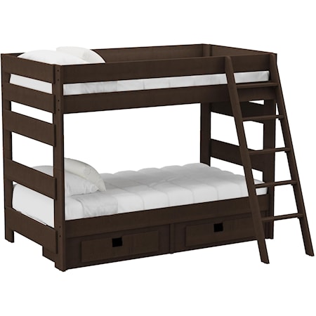 Cali Kids Complete Twin Over Twin Bunk With Ladder and Trundle in Brown