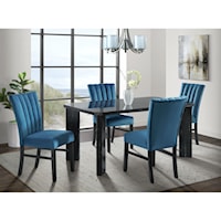 Contemporary 5-Piece Rectangular Dining Set with Navy Blue Velvet Side Chairs