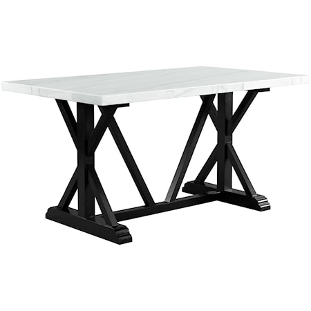 Transitional Marble Counter Height Table with Trestle Base