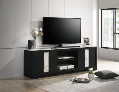 Contemporary Sliding-Door TV Console with Shelves