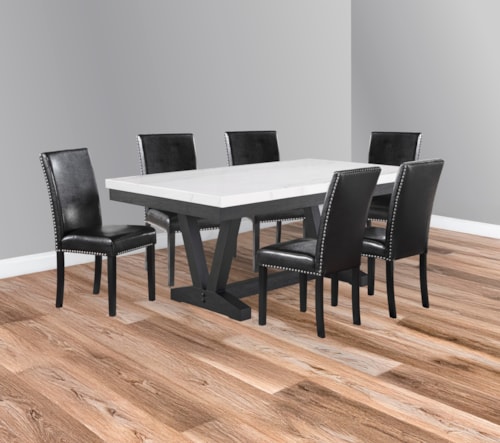 7-Piece Dining Set with Faux Leather Chairs