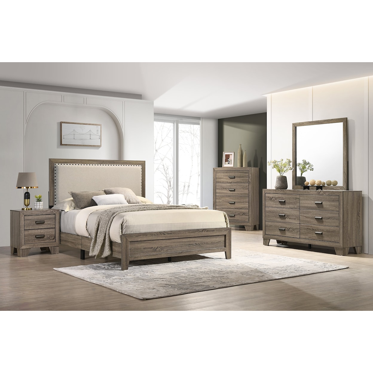 Crown Mark Millie Upholstery Bed One Box -Grey