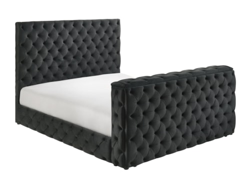Glam Upholstered King Panel Bed with TV Lift and Button-Tufting