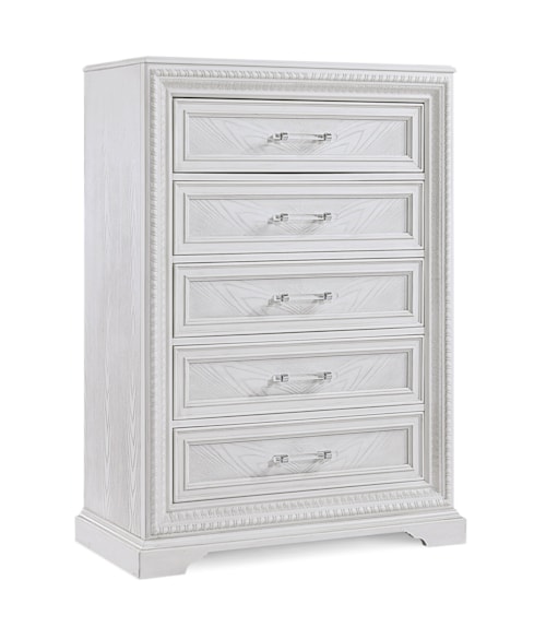 Transitional 5-Drawer Bedroom Chest with Acrylic Pulls