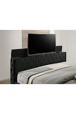 Crown Mark Josephine Glam Upholstered King Panel Bed with TV Lift and Button-Tufting