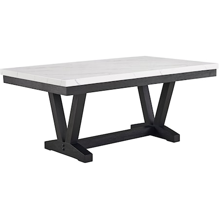 Vance Transitional Faux Marble Trestle Dining Table