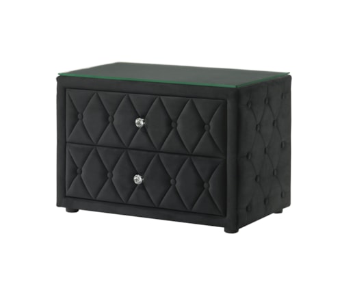 Glam 2-Drawer Nightstand with Button Tufting and Glass Top