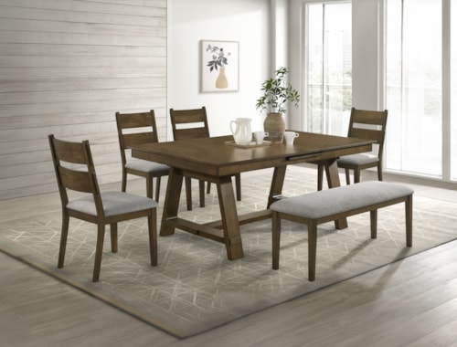 Transitional 6-Piece Dining Set with Bench