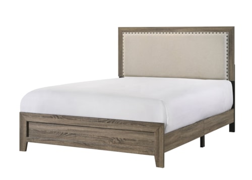 Transitional Queen Upholstered Bed with Nailheads