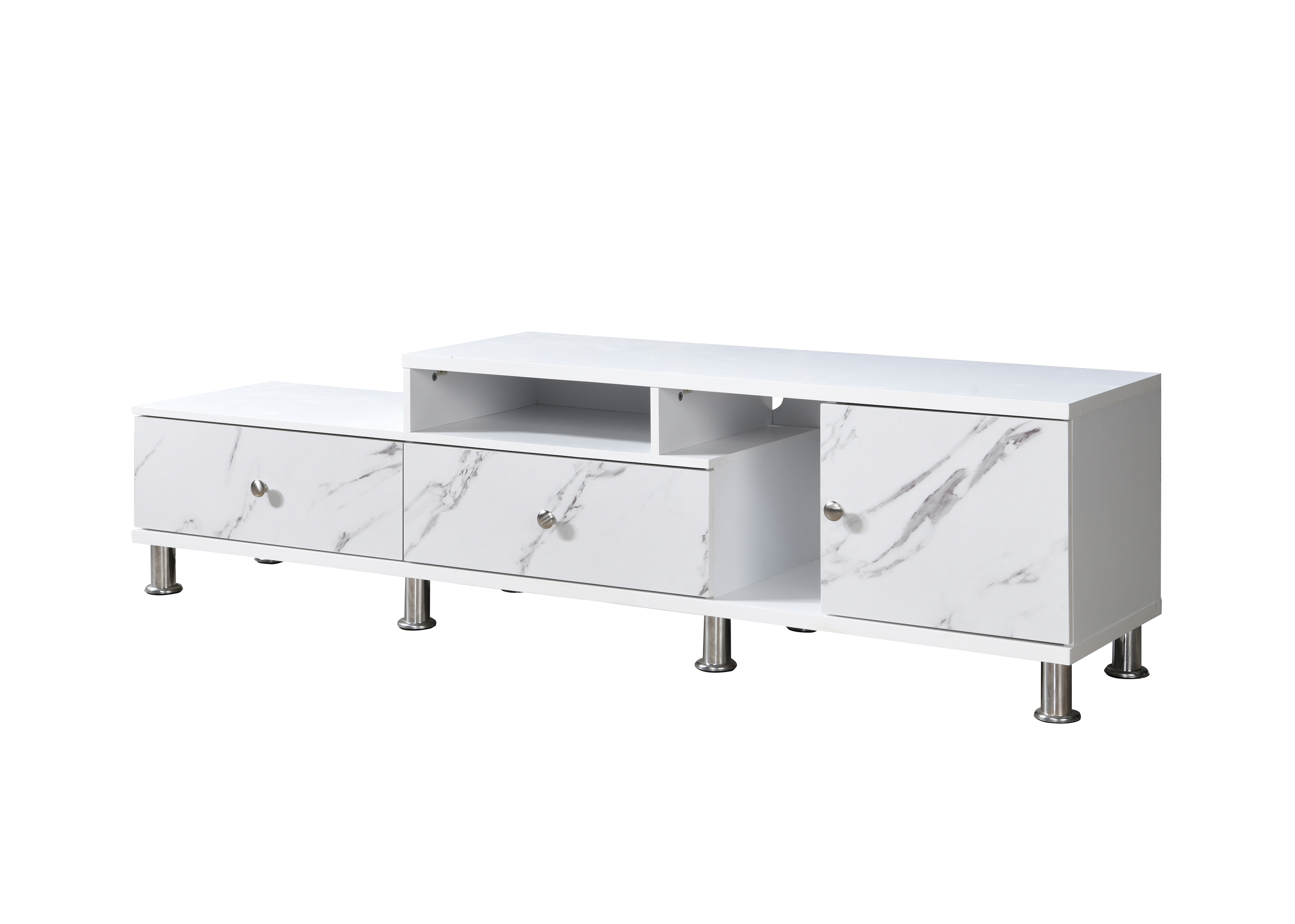 TESSA 67313 ROMULUS WHITE FAUX MARBLE TV STAND | | 7 Day Furniture