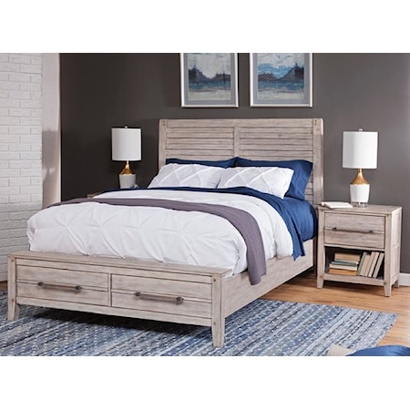 Queen Panel Bed W/ Storage Footboard