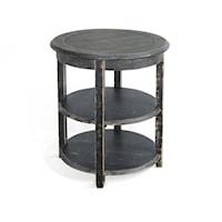 Farmhouse Round Side Table with Tiered Shelves