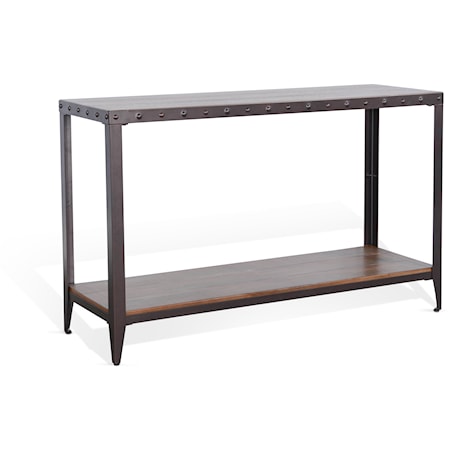 Industrial Sofa Table with Nailhead Trim
