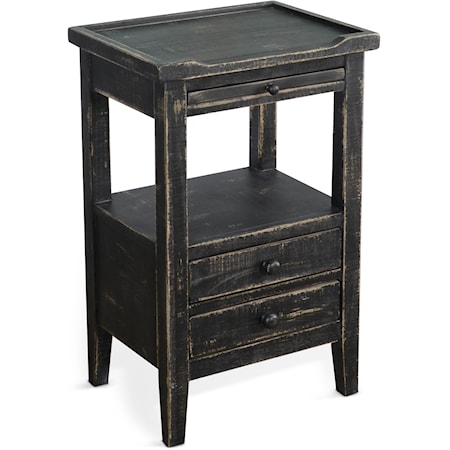 Farmhouse Side Table with Pullout Shelf and Drawers