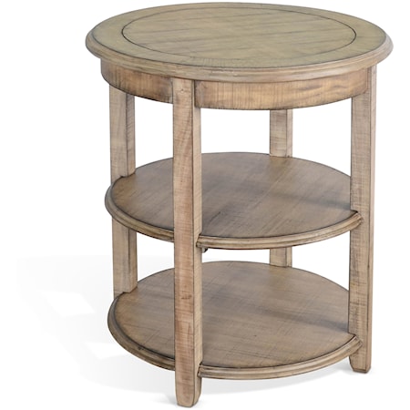 Farmhouse Round Side Table with Tiered Shelves