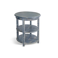 Farmhouse Round Side Table with Tiered Shelves
